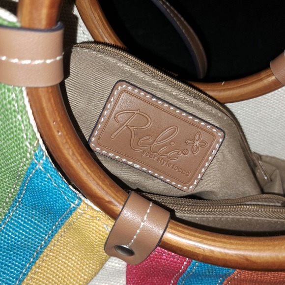 New Cheery & Fun Relic boho style handbag multi color wood handle Purse - Picture 6 of 7